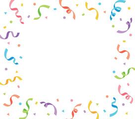 A border frame with ribbons and confetti. Perfect for celebrations, parties, birthdays, and anniversaries. An ideal graphic element for invitations, thank-you cards, or festive announcements.
