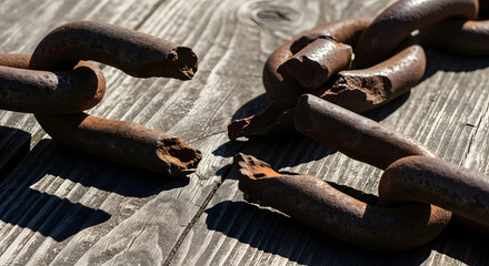 Detailed Macro of Broken Chains, Symbolizing Liberation and Strength