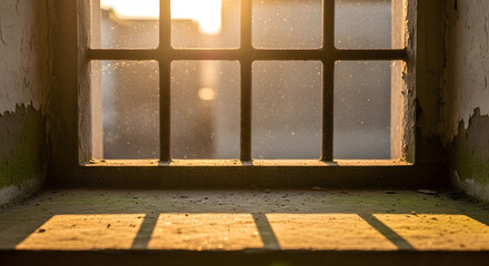 Serene Sunlight Through Window Bars, Minimalist Image of Optimism and Light