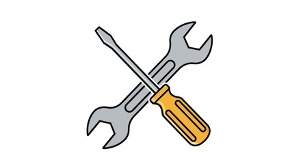 Screwdriver and wrench crossed isolated on white background for repair service