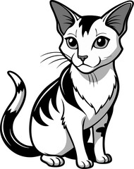 Cat with torn ear, Vector line art icon, Black And White  white background
