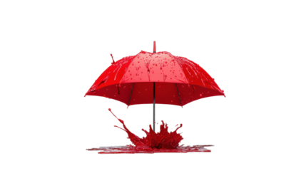 Red Umbrella with Artistic Red Paint Splash on Transparent Background