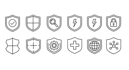 Security shield icons isolated on white background