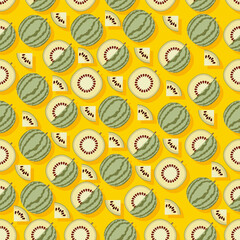 Seamless pattern with White Wonder Watermelons or Cream of Saskatchewan Watermelon.Fruit and vegetables. Flat style. Isolated vector illustration.