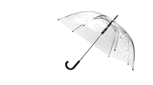 Transparent umbrella with raindrops on a clear surface - Powered by Adobe