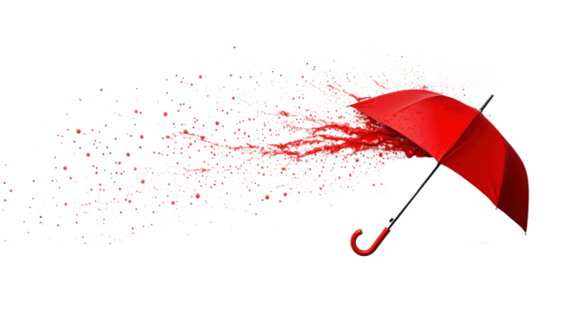 Red umbrella with artistic splash effect on Transparent Background