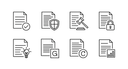 Set of document icons isolated on white background in vector line style