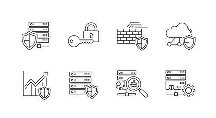 Data protection and security linear icons isolated on white background