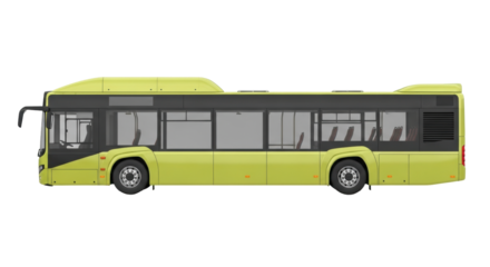 Isolated yellow city bus standing on road, public transport vehicle for passengers transport