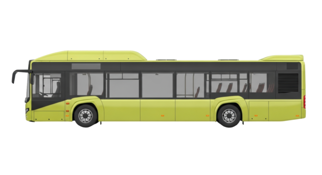 Isolated yellow city bus standing on road, public transport vehicle for passengers transport