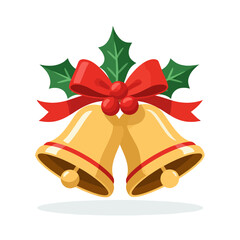 Festive Christmas Bells with Holly and Red Ribbon Illustration