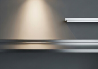 Empty wall shelves with spotlight for product display