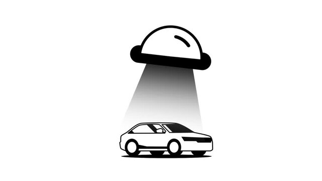 A UFO beams up a car, depicting imagination, science fiction, and the mystery of advanced technology and cosmic exploration beyond earthly understanding