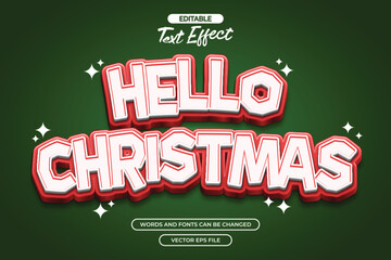 3d Hello christmas editable text effect with green background