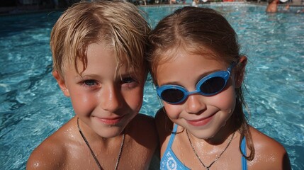Kids Joyfully Splashing in the Vibrant Swimming Pool under the Sun