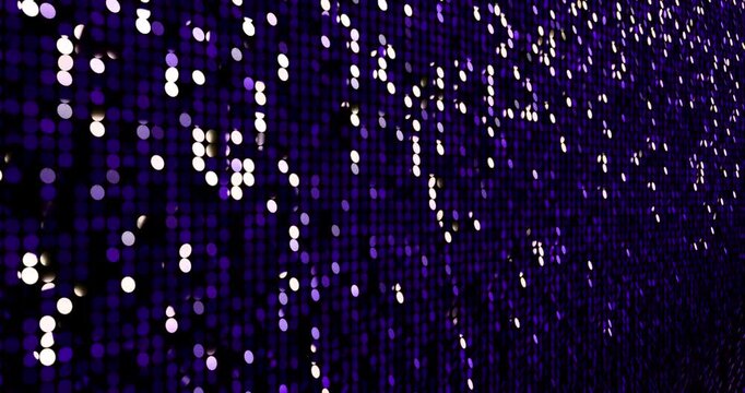 Night party sequins turn up in a random pattern. Side macro view of gorgeous waving pattern background. 4K 3D rendering loop animation.