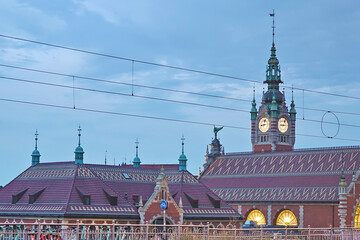 Obraz premium Evening view on Glowny railway station, Gdansk, Poland