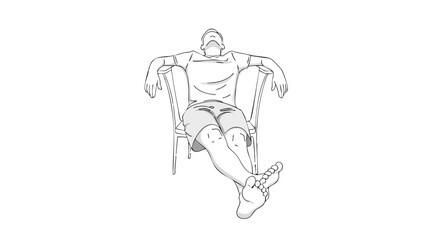 Fototapeta premium A man is sitting in a chair with his legs crossed and arms resting on the chair's back.