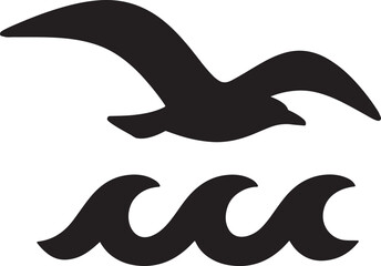 Seagull silhouette flying over stylized wave pattern representing clean maritime travel.