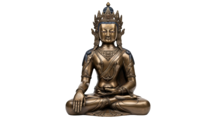Isolated Buddha statue in meditation position for worship or spiritual practice at a temple