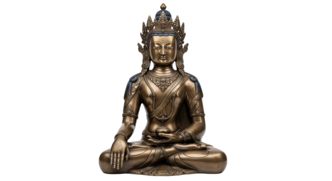 Isolated Buddha statue in meditation position for worship or spiritual practice at a temple - Powered by Adobe