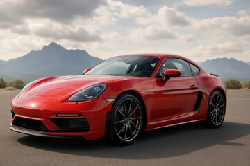 Naklejka premium Sleek red sports car outdoors.