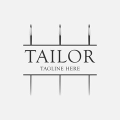 Tailor logo design template. Sign isolated on white background. Hand sewing symbol. Vector illustration