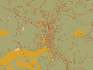 Naklejka premium Modern flat map poster of BUL, Gabrovo in muted sage base, rust-colored roads, and soft ochre highlights.