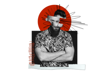 Composite trend artwork sketch image collage of young guy sad bad mood depression line mess mind think psychology face divided fragment