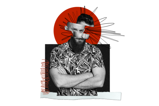 Composite trend artwork sketch image collage of young guy sad bad mood depression line mess mind think psychology face divided fragment