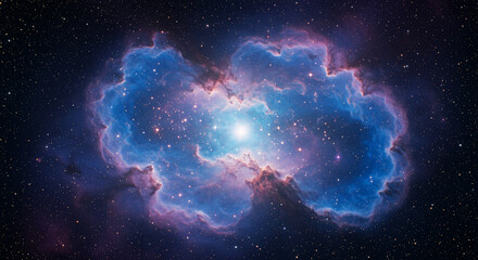 A stunning nebula with vibrant blue and purple hues in a starfilled sky
