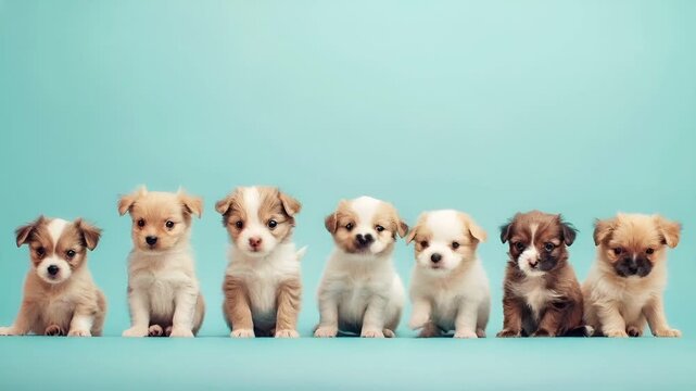 Papillon puppies on turquoise background.