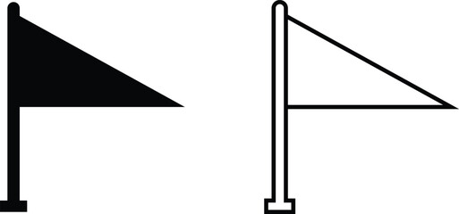 Obraz premium Black flag icon set, collection and group of flagpole symbols in flat and line style, minimalist banner, pennant, marker, and sign design vector illustration, silhouette and outline black vector