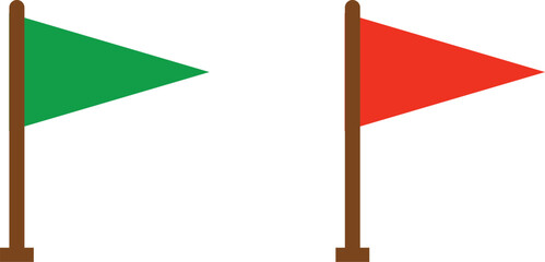 Obraz premium Flag icon set, collection, and group in flat style, including red, green, and outline flags, banner, pennant, symbol, and sign vector illustration for design, competition, or location marker