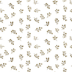 Fototapeta premium A delicate pattern of scattered small brown leaves on a white background.