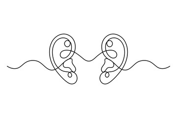 Continuous one line art of human ear pair simple symmetrical abstract design