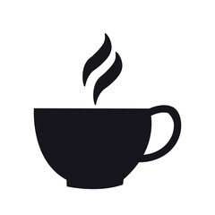 coffee cup on a saucer, silhouette coffee cup, Simple black silhouette of a steaming hot coffee cup on a saucer.