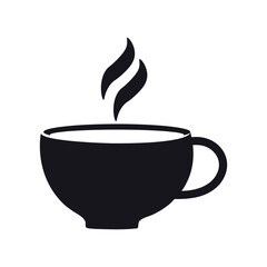 Silhouette Coffee Cup Silhouette Icon,Black Hot Tea Mug Vector with Steam.