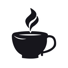 Silhouette Coffee Cup Silhouette Icon,Black Hot Tea Mug Vector with Steam.