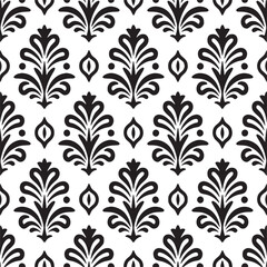 Fototapeta premium Vector art of seamless damask pattern with black floral motif