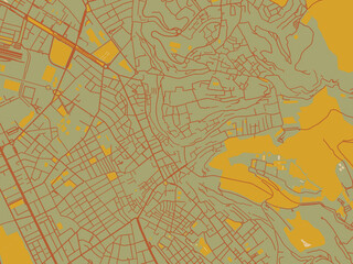 Vector-style flat map of Granada Centro, Spain with muted sage base, rust-colored roads, and soft ochre highlights.