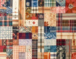 色々な柄の布のパッチワークの背景