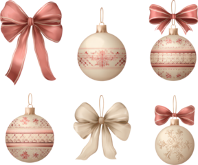 Elegant pink Christmas ornament and bow ribbon decoration set