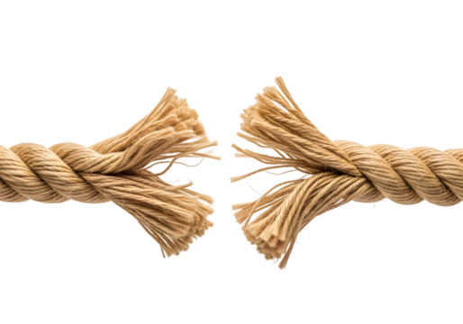 Tattered Rope's End: High-Resolution Image of Frayed Strands on Black, Symbolizing Rupture, Vulnerability, and Limits, Suitable for Conceptual Designs