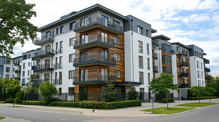 Fototapeta premium Elegant Multi-Story Apartment Building in Urban Area