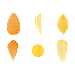 A set of vector watercolor shapes. These floral elements are painted in various shades of yellow and orange. They create a bright and cheerful design.