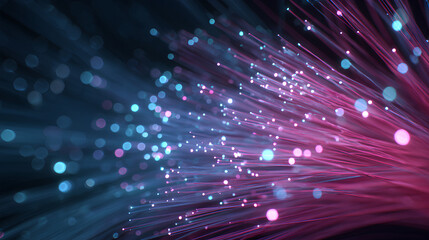 Fototapeta premium Vibrant Fiber Optic Cables Illuminating with Light, Representing Fast Data Transmission and Technological Advancement