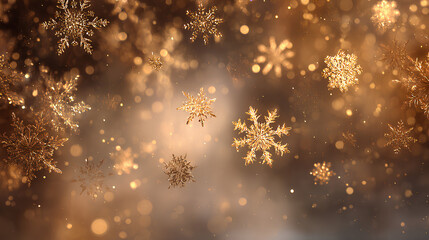 Beautiful Snowflakes Glistening Against a Warm Background, Capturing the Magic and Spirit of the Winter Season