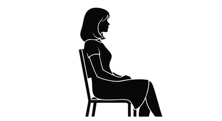 Side View Silhouette of a Woman Sitting Patiently on a Chair