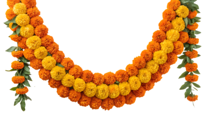 Marigold flower garland, realistic texture and color, traditional Indian decoration for Diwali,